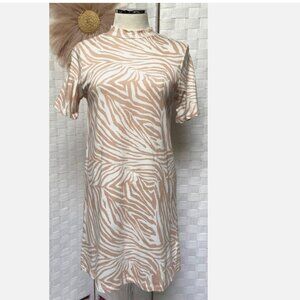 C&C California Cotton Zebra Print Mock Neck Knee Length Dress Size S FX3